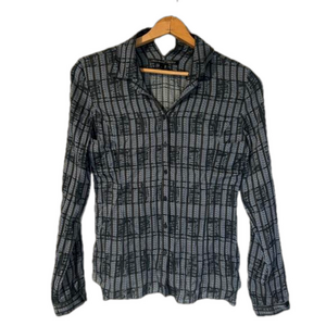 Theyskens’ Theory Barger Women’s Silk Printed Long Sleeve Button Up Blouse Sm